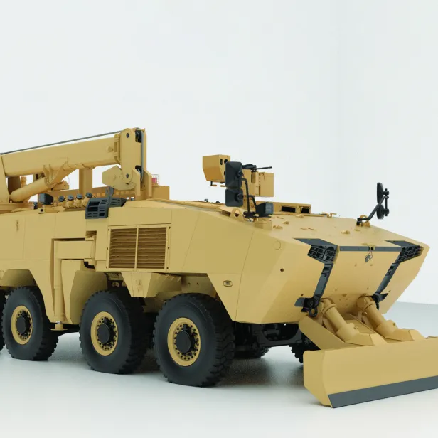 The Rabdan 8x8 Recovery Vehicle is an  advanced, highly capable vehicle system  built to perform heavy-duty recovery  missions at the deepest levels of the  battlefield thanks to a unique combination of  high off-road mobility, heavy-duty recovery  capabilities, high level of protection and  payload capacit